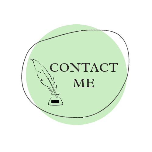 Green button with a feather quill that says "Contact Me"